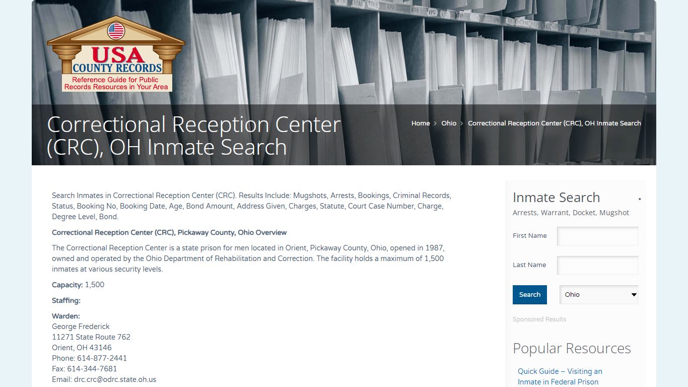 Correctional Reception Center (CRC), OH Inmate Search ...
